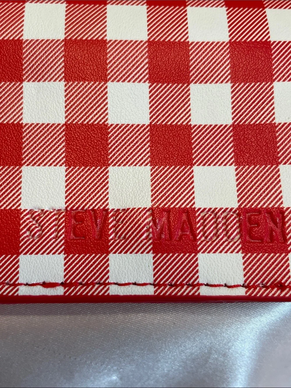 Steve Madden Red Gingham Card Holder Keychain - EUC